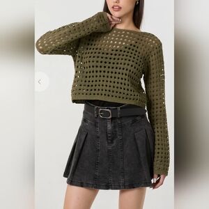 PinkVanilla Crochet Long Sleeve Crop Top